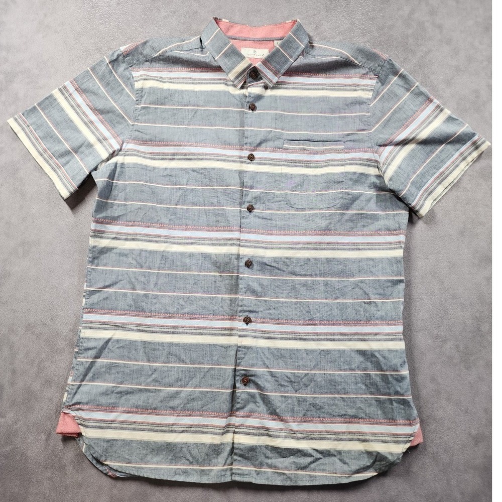 7 Diamonds Button Up Shirt Men Large Blue Striped Fragments of Freedom Short Slv